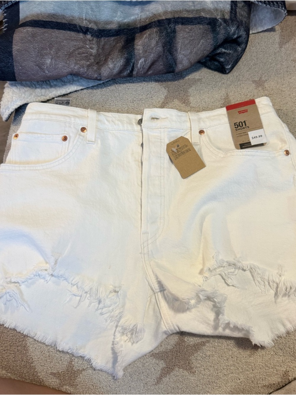 Levi's 501 White High-Rise Frayed Denim Shorts